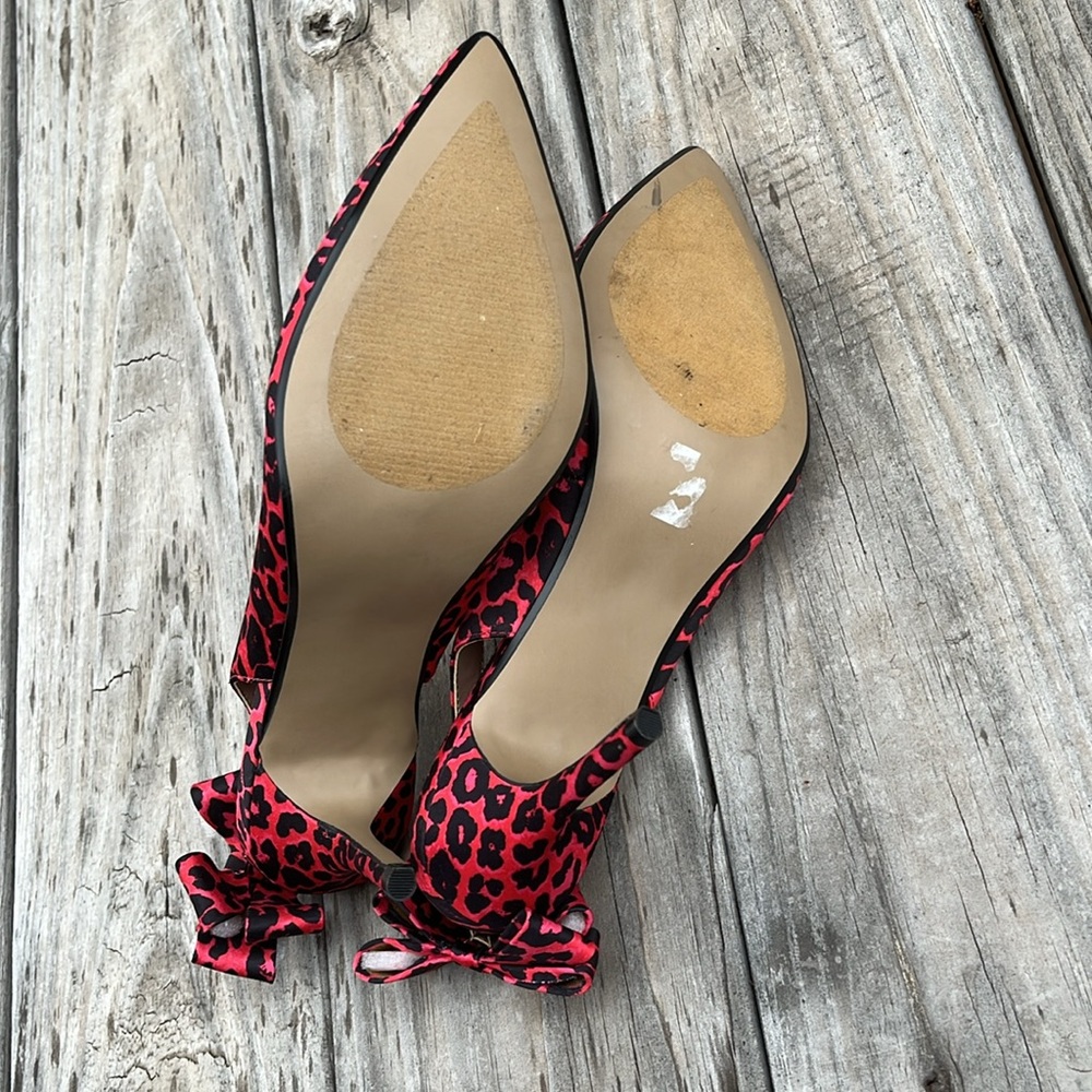 Betsey Johnson Pink Leopard Print Pointed Slingback Pumps - Picture 6 of 8